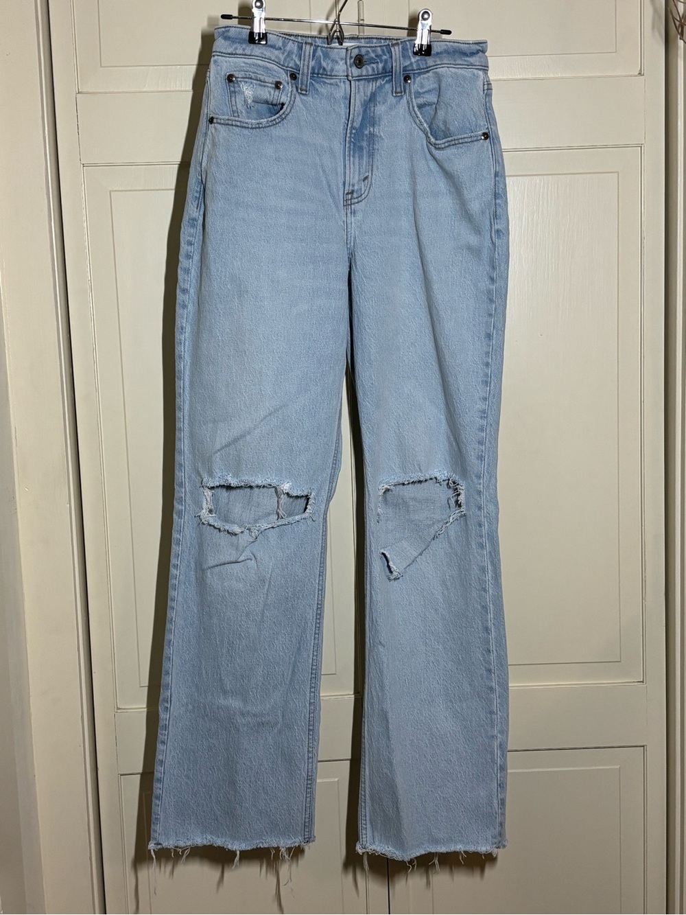 Abercrombie & Fitch Light Blue Distressed Straight-Leg Jeans